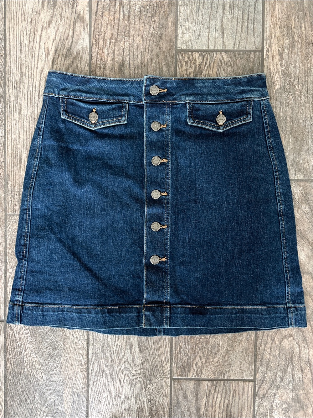 NWT LOFT | Button Front Dark Blue Denim Jean Skirt Pockets SIZE 6